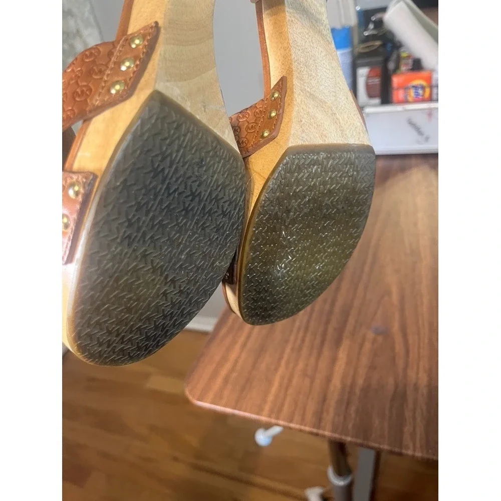 Retro Wooden Leather Heel Shoe 9 Boho Indie Hippie Western Earthy Mule